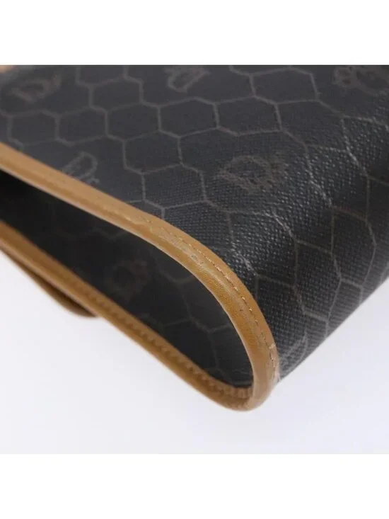 Authentic Christian Dior Honeycomb Canvas Shoulder Bag PVC Black Gold - Picture 15 of 16